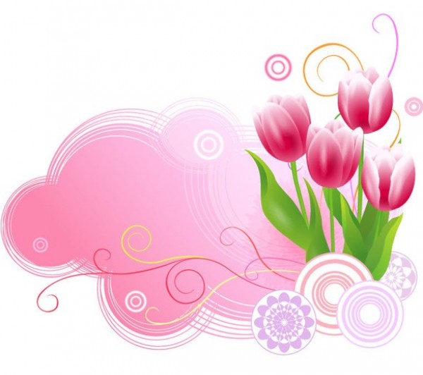 Pink Tulip Floral Abstract Vector Background web vector unique ui elements tulip stylish spring quality pink patterned original new interface illustrator high quality hi-res HD graphic fresh free download free flower floral eps elements download detailed design creative circles background abstract   