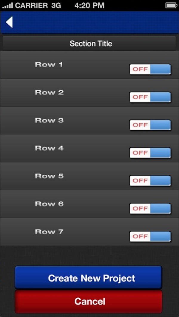 iOS Table View UI iOS Table Switch Header View Cells Buttons Toggle Select   