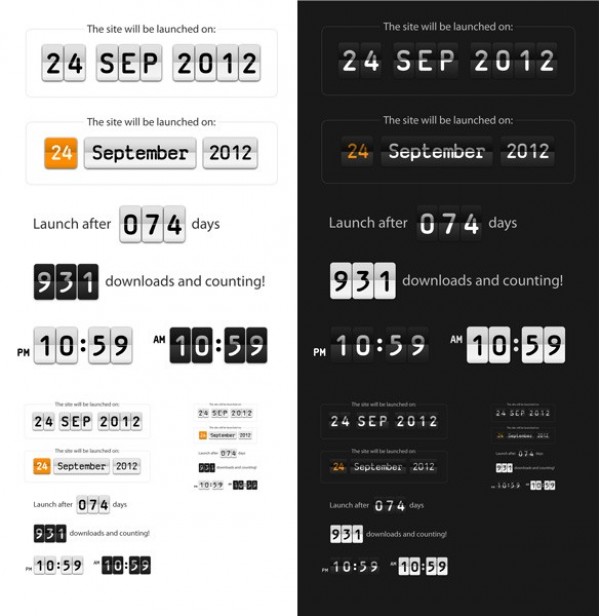 Flip Display Countdowns PSD web unique ui elements ui time stylish simple quality original new modern launch interface hi-res HD fresh free download free flip display elements download detailed design date creative counting countdown clean   