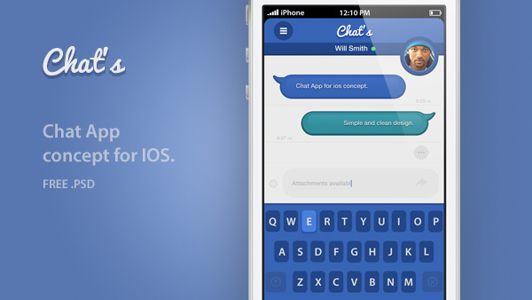 Cool Chat App Mockup for iPhone PSD web unique ui elements ui stylish quality psd original new modern mockup messages app keyboard iPhone chat app iPhone chat iphone ios interface hi-res HD fresh free download free elements download detailed design custom creative clean chat app mockup chat app chat blue   