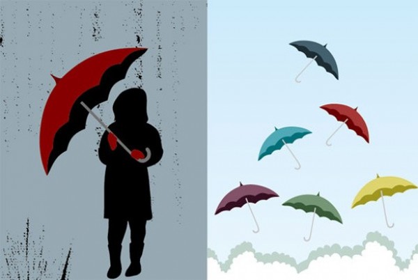 2 Colorful Umbrellas Silhouette Vector Backgrounds web vector unique umbrella ui elements stylish spring silhouette rain quality original new illustrator high quality hi-res HD graphic fresh free download free download design creative   