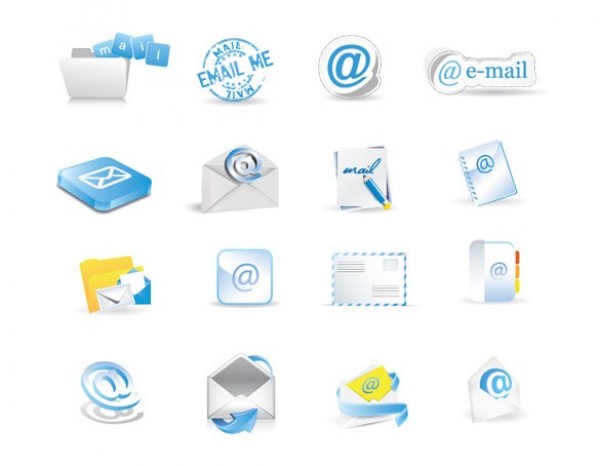 16 Attractive Blue/White Mail Icons Set PNG white web unique ui elements ui stylish simple sign quality png original new modern mail icon interface icons hi-res HD fresh free download free envelope email icon elements download detailed design creative clean blue   