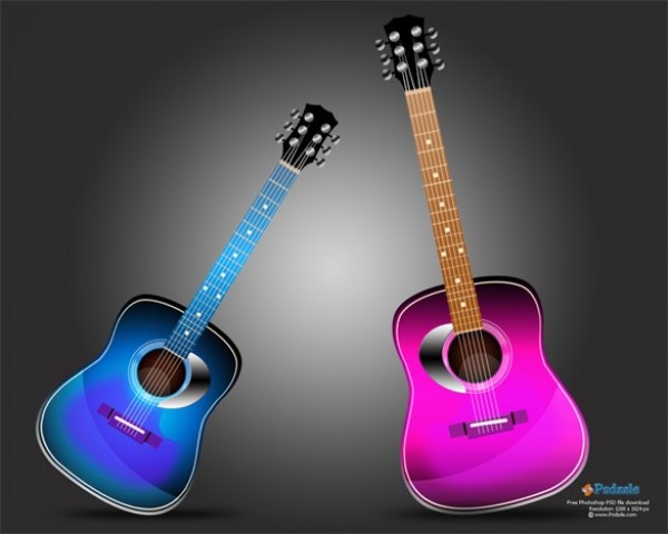 2 Cool Colorful Acoustic Style Guitars PSD web unique ui elements ui stylish set quality psd pink original new music modern interface hi-res HD guitar fresh free download free elements download detailed design creative clean blue acoustic guitar   