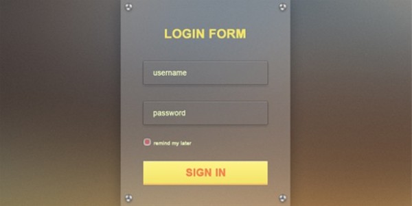 Smooth Web UI Login Form Template PSD web unique ui elements ui stylish signin screws quality psd popup panel original new modern metal login form login interface hi-res HD fresh free download free form field elements download detailed design creative clean buttons box   