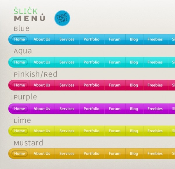 Slick Web UI Navigation Menu Bar Set PSD web unique ui elements ui stylish simple quality psd original new navigation modern menu interface hi-res HD fresh free download free elements download detailed design creative colors clean bar   