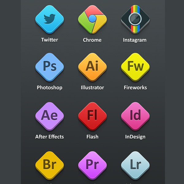 12 Rhombus Adobe Program Icons Set PSD web unique ui elements ui twitter stylish set rhombus quality psd PS original new modern interface instagram icons icon hi-res HD fresh free download free elements download detailed design creative clean chrome Adobe icons   