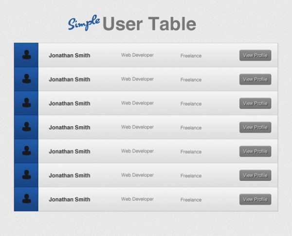 Simple Grey User Table UI Element PSD web view profile users user table unique ui elements ui stylish simple quality psd profile original new modern interface hi-res HD grey fresh free download free elements download detailed design creative clean buttons avatar   