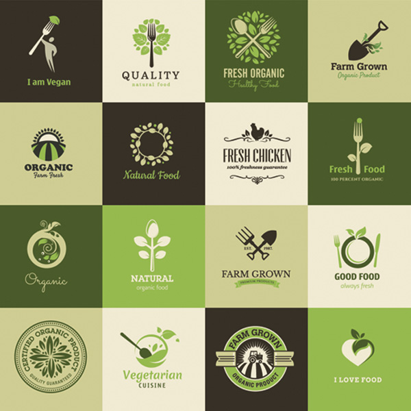 Organic Vegan Natural Food Logos Vector Set vegan vector set organic natural logotypes logos logo green garden free download free food ecology   