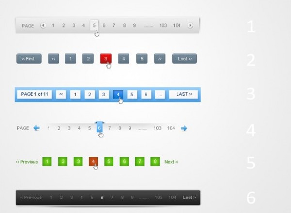 6 Exciting Pagination Styles PSD web unique ui elements ui stylish styles simple set quality pagination original new modern interface hi-res HD fresh free download free elements download detailed design creative clean buttons bar   