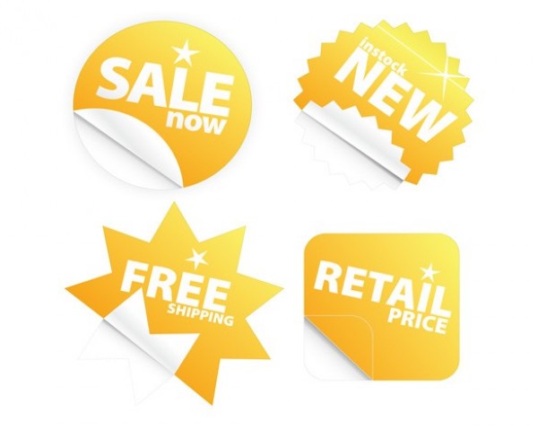 4 Sunny Yellow Sales Stickers Vector Set yellow stickers yellow web vector unique ui elements stylish stickers sales stickers sale now retail price quality original new labels interface in stock now illustrator high quality hi-res HD graphic fresh free shipping free download free elements download detailed design creative   