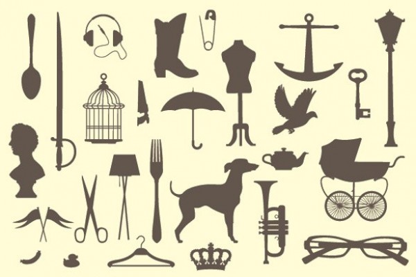 Vintage Victorian Vector Silhouettes Pack web vintage victorian vector unique ui elements trumpet teapot stylish silhouette set quality original new mannequin lamp post interface illustrator high quality hi-res HD graphic fresh free download free eps elements download detailed design crown creative cage baby buggy   