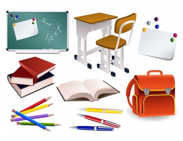 Vector School Themed Vector Icons Set web vector unique ui elements stylish schoolbag school quality pens pencils original notes new interface illustrator icons icon high quality hi-res HD graphic fresh free download free elements download detailed desk design creative books blackboard   