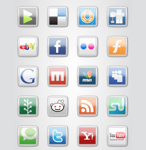 20 MSN Style Social Media Icons Set PNG web unique ui elements ui stylish square social set quality png pack original new networking msn style modern media interface icons hi-res HD glossy fresh free download free elements download detailed design creative clean bookmarking   