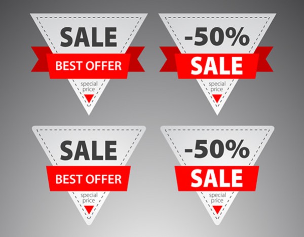 4 Flat Triangle Sale Flags Set vector triangle set sale ribbon banner ribbon red label free download free discount banner badge   