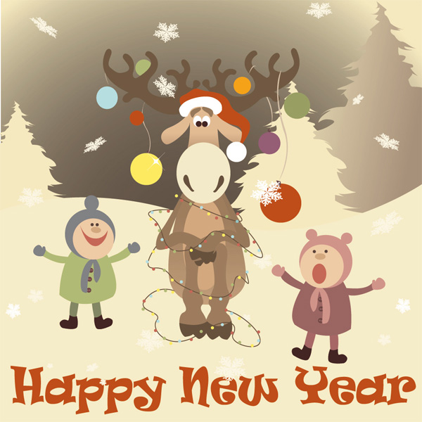 New Year Reindeer & Kids Background vector reindeer new year kids free download free christmas children cartoon card background   