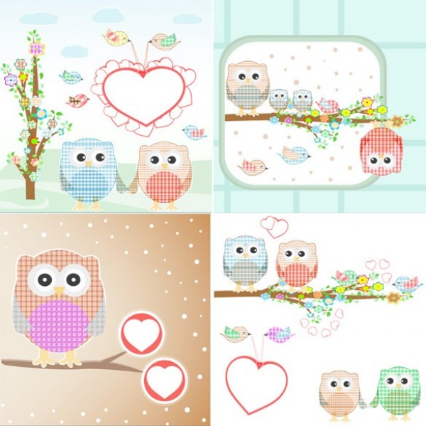 5 Cute Owls with Heart Vector Illustrations web vector unique sweet stylish quality quaint owls owl original love illustrator illustration high quality hearts heart graphic fresh free download free download design creative card birds background   