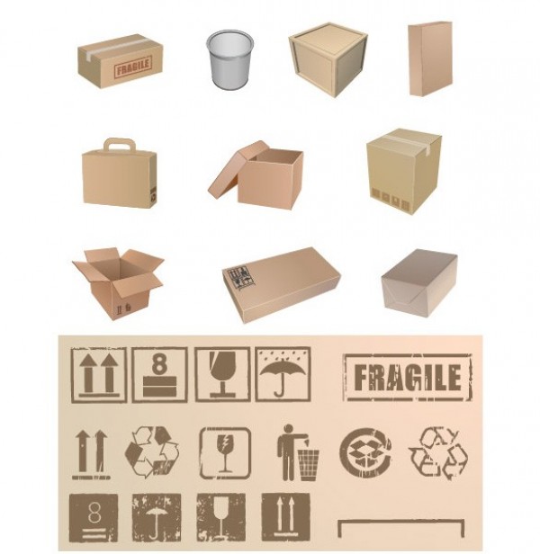 Packing Boxes and Symbols Vector Graphics web vector unique symbols stylish shipping boxes shipping quality packing stamps packing original illustrator high quality graphic fresh free download free download design creative cardboard box boxes   