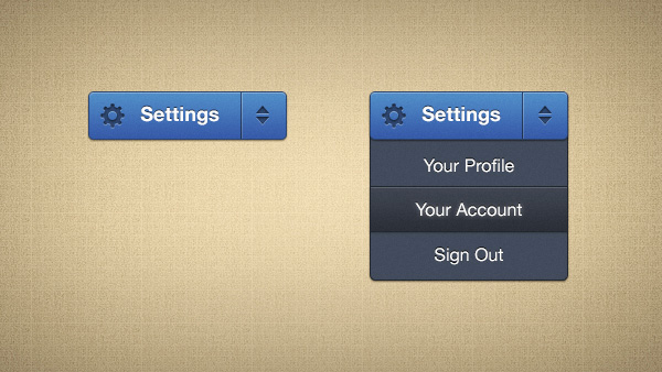 Crisp Mini Settings Button with Popout Menu web unique ui elements ui textured stylish settings menu settings button settings quality psd popout original new modern mini menu interface hi-res HD fresh free download free elements dropdown settings button dropdown download detailed design creative cog clean button blue   