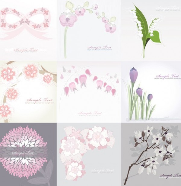 9 Delicate Spring Flower Vector Backgrounds web vector unique stylish quality original orchids lily of the valley illustrator high quality graphic fresh free download free frame flowers floral download design creative card background   