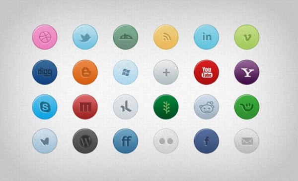 24 Round Textured Social Media Icons Set PSD 6358 web unique ui elements ui textured stylish social set quality psd original new networking modern media interface icons hi-res HD fresh free download free elements download detailed design creative clean bookmarking   