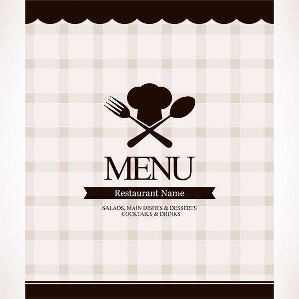 Cafe or Restaurant Checked Menu Cover vector squares spoon restaurant menu pattern menu cover gingham free download free fork chef hat checkered checked cafe menu background   