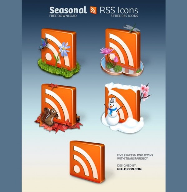 5 Seasonal RSS Social Icons PNG winter web unique ui elements ui summer stylish spring social icon snowman simple seasons RSS icons rss quality original new modern interface hi-res HD fresh free download free elements download detailed design creative clean autumn   