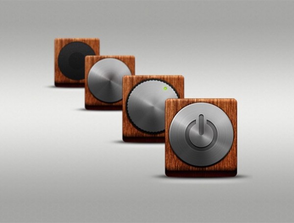 Custom Wooden Web UI Buttons Set PSD wooden wood power button wood control knob wood web unique ui elements ui stylish square set round quality psd power button original new modern metal interface hi-res HD fresh free download free elements download detailed design creative control knob clean buttons brushed metal black   