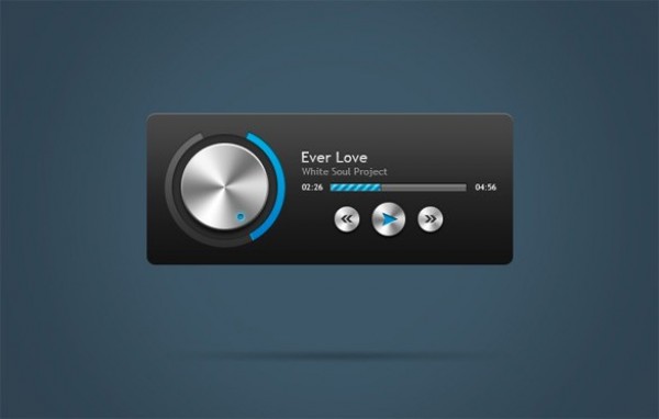 Sleek Black Audio Player with Metal Effects PSD web unique ui elements ui stylish quality psd player original new music mp3 modern metal interface hi-res HD fresh free download free elements download detailed design creative control knob clean buttons audio player   