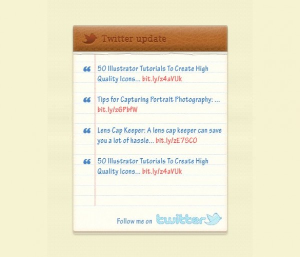 Custom Twitter Update Widget Interface PSD widget web unique ui elements ui Twitter widget twitter update twitter stylish stacked paper quality psd original notes notepad new modern leather interface hi-res HD fresh free download free elements download detailed design creative clean   
