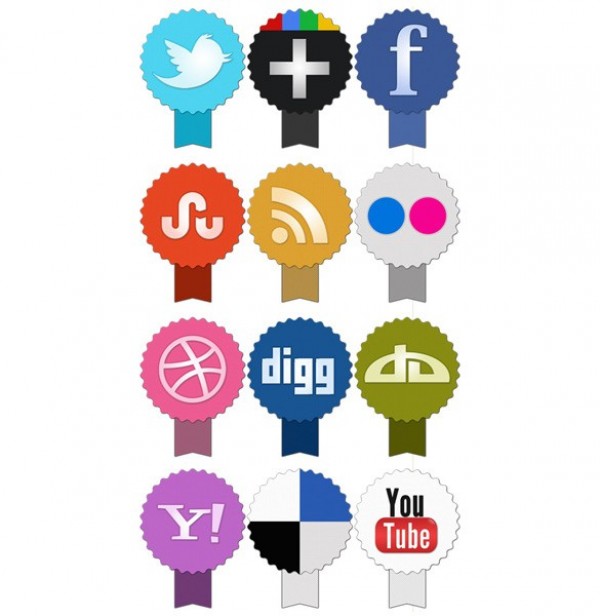 12 Quality Social Media Badge Icons Set PNG web unique ui elements ui twitter stylish social media icons social icons social set ribbon quality png original new networking modern interface hi-res HD google plus fresh free download free facebook elements download detailed design creative clean bookmarking badge   