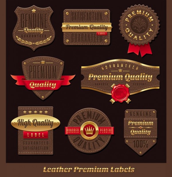 Deluxe Leather & Gold Vector Labels Set web vector unique ui elements stylish set quality premium original new leather label labels interface illustrator high quality hi-res HD graphic gold fresh free download free eps elements download detailed design deluxe creative   