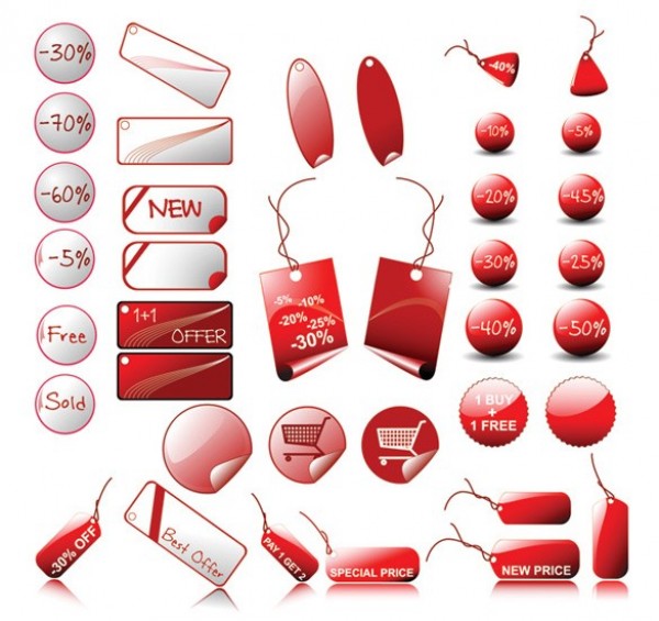 Collection of Red Sales Discount Stickers Pack web vector unique ui elements tags stylish stickers sticker set sales tags quality pack original new label interface illustrator high quality hi-res HD graphic glossy fresh free download free elements download discount detailed design curled curl creative collection   