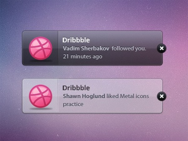 2 Stylish Dribbble Growl Notifications Buttons Set PSD web unique ui elements ui stylish quality psd original notifications notification button new modern interface icon hi-res HD growl fresh free download free elements dribbble notification buttons dribbble download detailed design creative clean buttons   