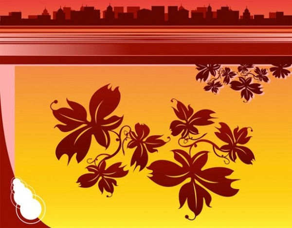 City Skyline Floral Abstract Background web vector unique stylish silhouette quality original orange new nature leaves illustrator high quality graphic fresh free download free floral download design creative city skyline background autumn abstract   