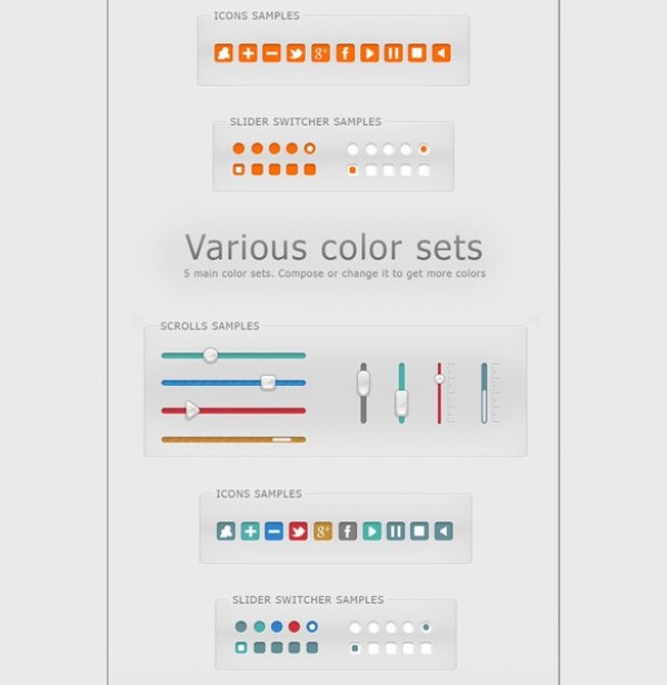 Neat Colored Web UI Elements Kit PSD web unique ui set ui kit ui elements ui toggles switches stylish social icons slider scroll quality psd original new modern interface icons hi-res HD fresh free download free elements download detailed design creative colors colorful clean bar   