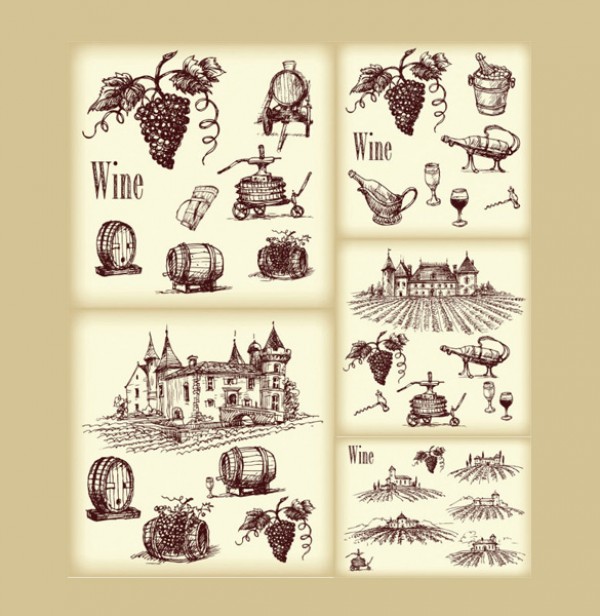 Hand Drawn Vineyard Wine Elements wine web vineyard vectors vector graphic vector unique ultimate ui elements stylish simple red wine quality psd png photoshop pack original new modern jpg interface illustrator illustration ico icns high quality high detail hi-res HD hand drawn grapes GIF fresh free vectors free download free elements drawing download detailed design creative clean castles casks bottles barrels ai   