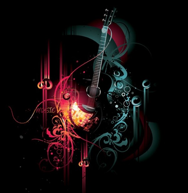 Dark Mysterious Guitar Abstract Vector Background web vector unique ui elements stylish quality original new mystery mysterious music interface illustrator illustration high quality hi-res HD guitar graphic glowing fresh free download free eps elements download detailed design dark creative black background acoustic guitar abstract   