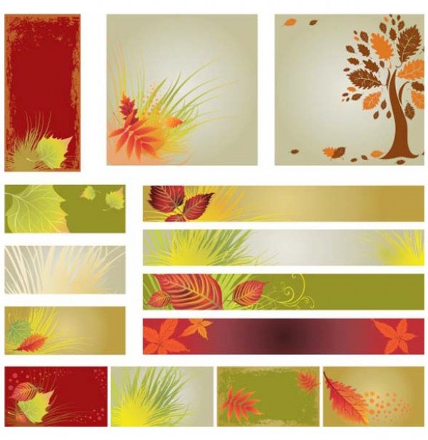 14 Colorful Autumn Leaves Vector Banners Set web vector unique stylish quality original leaves illustrator high quality graphic fresh free download free download design creative colorful banners background autumn   