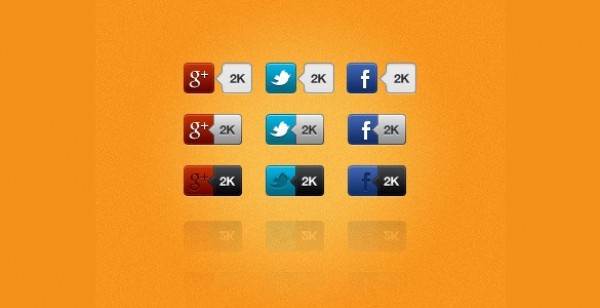 9 Social Share Badge Icons Set PSD web unique ui elements ui twitter stylish social share buttons share quality original new modern interface icons hi-res HD google plus fresh free download free facebook elements download detailed design creative clean badge   