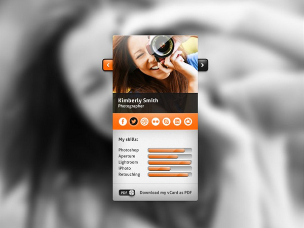 Cool Photography vCard Template PSD web vcard unique ui elements ui toggle template tabs switch stylish social icons slider skills quality psd profile photography vCard original new modern metal toggle interface image hi-res HD fresh free download free forward back elements download detailed design creative clean   