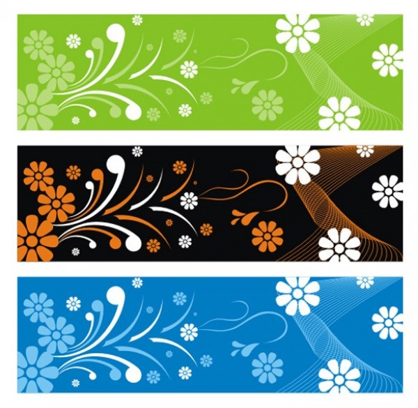3 Floral Abstract Web UI Banners Vector Set web vector unique ui elements stylish set quality original new lines interface illustrator high quality hi-res headers HD graphic fresh free download free flowers floral eps elements download detailed design creative cdr banners background ai abstract   