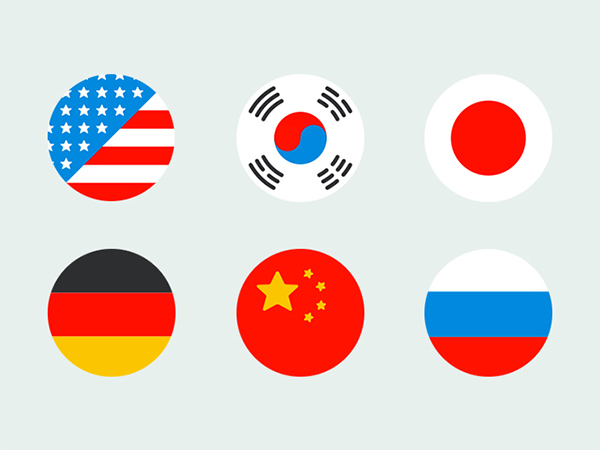 6 Flat Round Flag Icons usa set russia korea japan icons germany flags china   