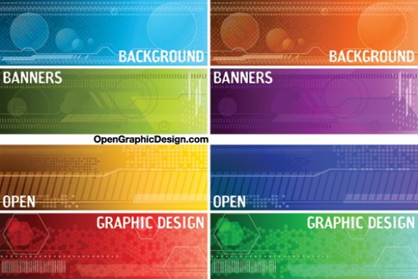 8 Modern Tech Abstract Vector Banners Set yellow web vector unique ui elements stylish red quality purple original orange new modern interface illustrator high quality hi-res header HD green graphic futuristic fresh free download free elements download detailed design creative colors blue banner background abstract   