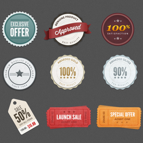 15 Deluxe Web Label Elements Set ui elements ui tickets tag stickers special offer set red seal quality premium labels free download free badges   