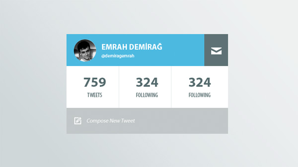 Clean Flat Twitter Profile Widget PSD widget web unique ui elements ui Twitter widget Twitter tweet widget twitter profile tweet stylish quality psd original new modern interface hi-res HD fresh free download free followers flat Twitter widget flat elements download detailed design creative counter clean blue   