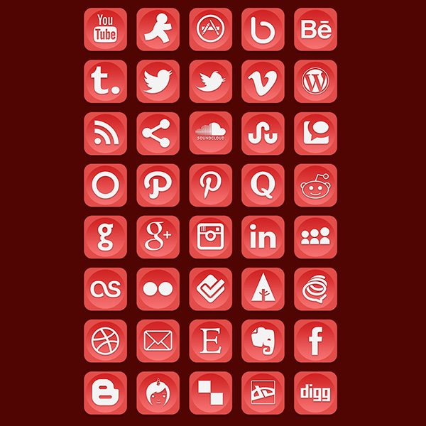 40 Red Social Media Icons Pack PNG white ui elements ui social icons set social set rounded red png pack networking icons free download free   