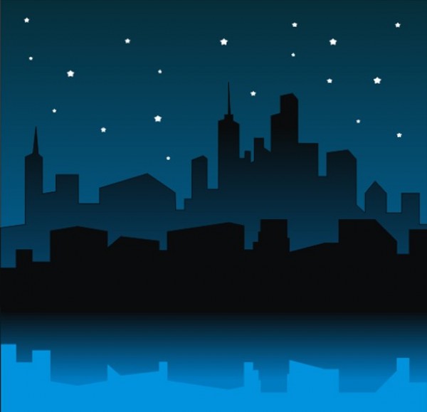 City Skyline Night Scene Vector Background web vector unique ui elements stylish starry sky skyscrapers silhouette scene quality original new interface illustrator high quality hi-res HD graphic fresh free download free eps elements download detailed design creative city skyline city night city cdr background ai   