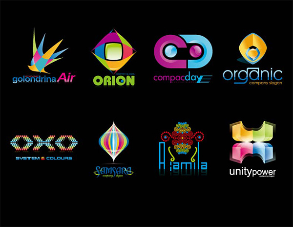 8 Inspiring Logo Shapes Vector Logotypes Set vector shapes logotypes logos free download free colorful bird   