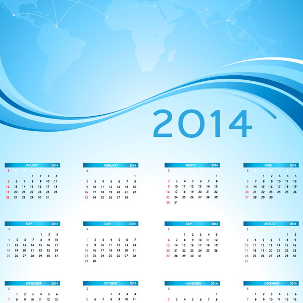 2014 Blue World Map Abstract Calendar world map waves vector map free download free connecting calendar blue abstract 2014 calendar 2014   