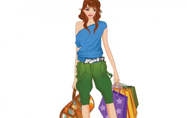 Trendy Shopping Girl with Bags Vector Graphic web vector urban unique trendy stylish shopping girl shopping shopper quality purse outfit original illustrator illustration high quality graphic girl fresh free download free download design creative casual bags background ai   